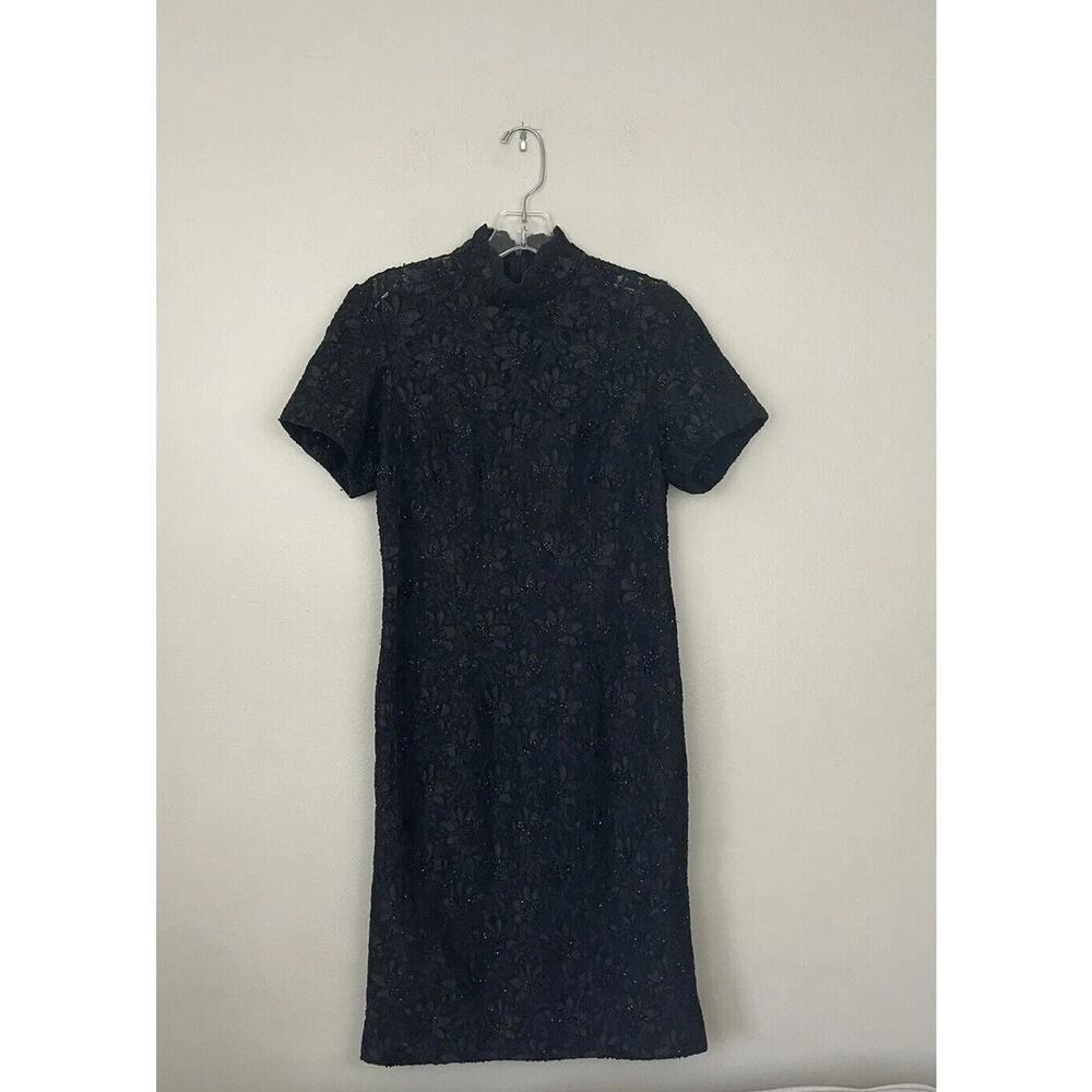 Carmen Marc Valvo‎ Signature Size 6 Beaded Lace Black Dress Evening Cocktail